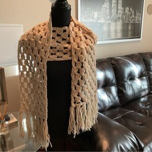 Pure Wool Italian Crochet Scarf with tassels one size